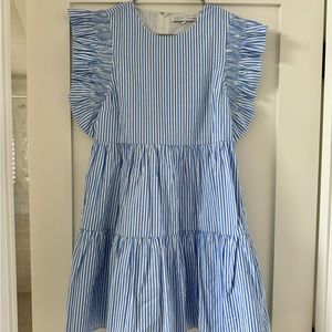 English Factory stripe square neck a-line dress, blue white stripe, size xs